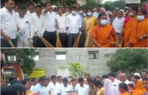आमदार संतोष रावसाहेब पाटील दानवे हे सेवा पंधरवडा निमित्य वृक्षारोपण करताना व स्वच्छता अभियान राबवताना